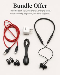 Travel Tech Bundle — Meizu Earphones, Charger, Cable, USB-C Book Light