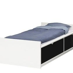 Ikea Twin Size Bed frame w/storage+slatted bedbase, white