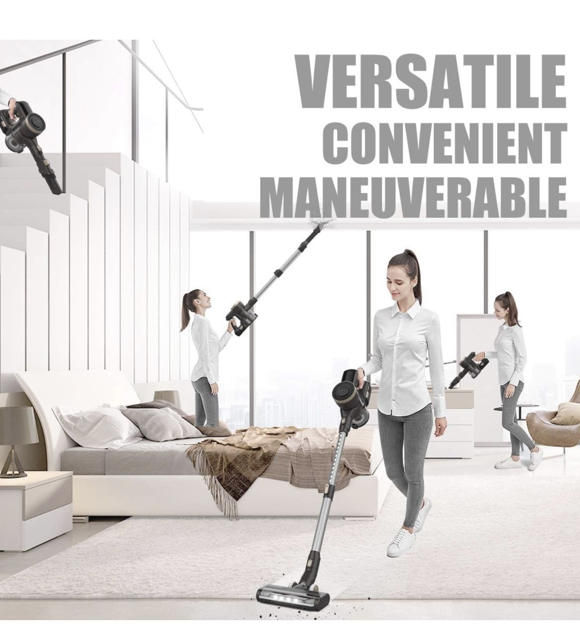 Cordless Vacuum Cleaner,45 mins Runtime, Stick Vacuum 4 in 1 for Pet Hair Carpet Hard Floor, Detachable Battery