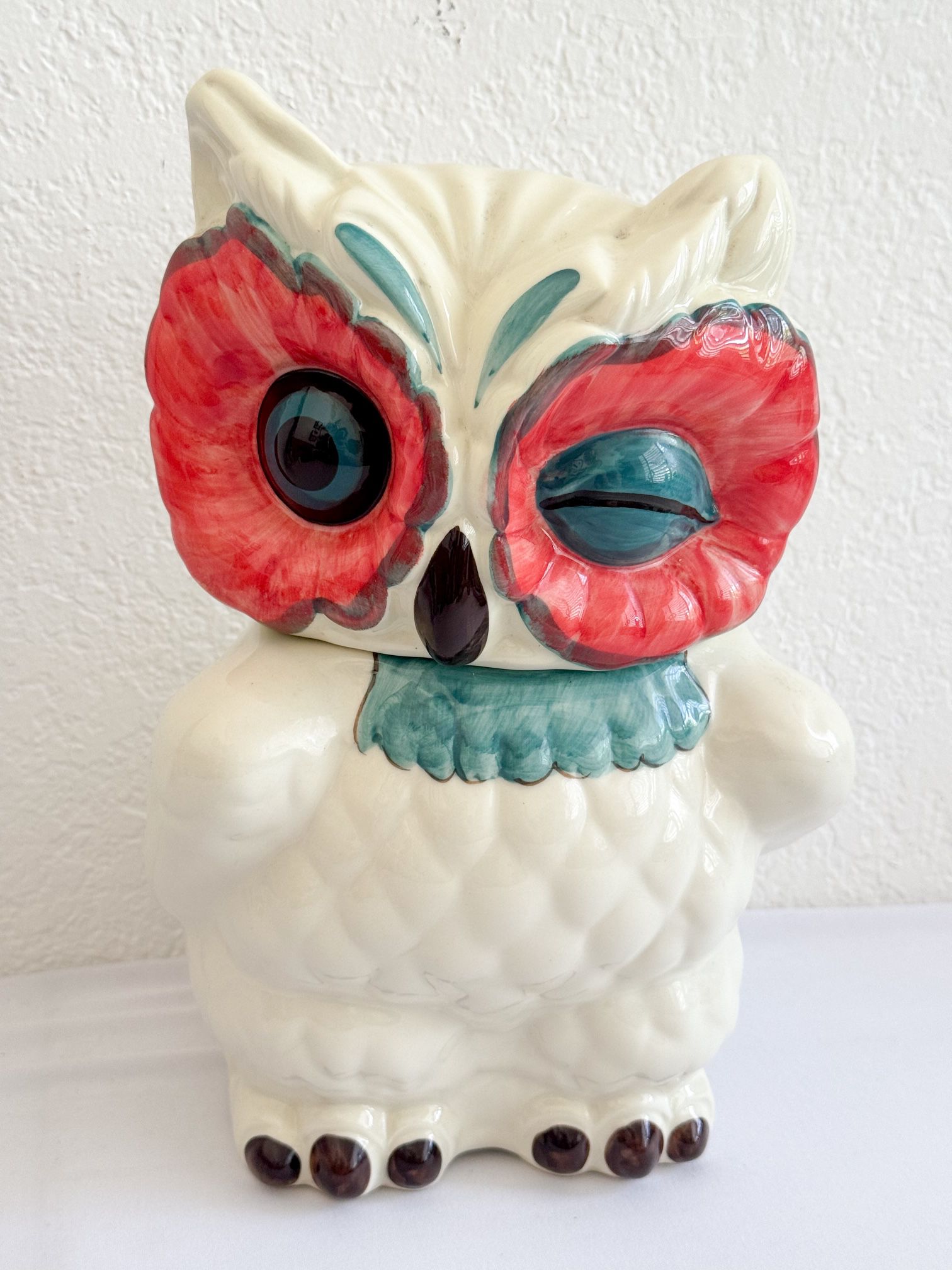 Anthropologie "A Real Hoot" Winking Owl Ceramic Cookie Jar Canister, 10.5”