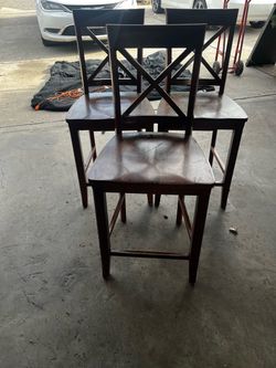 Set of 3 Dark Wood Bar Stools