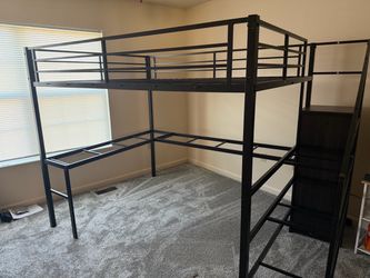Roomfitters Queen Loft Bed w/ L-Shaped Desk & Storage – Like New