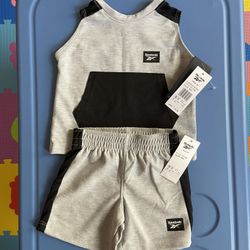 Reebok 2-Piece Toddler Knit Mesh Trim Set Tank  Top & Shorts Grey NWT 18 Months