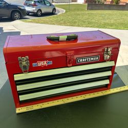 Craftsman 3 Drawer Metal Tool Box Chest Red Steel Portable Organizer USA