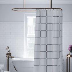 Bath Stall Shower Curtain 40x72” Beige Modern Geometric Hotel Quality Weighted Hem Waterproof Polyester 6 Hooks Machine Washable New Sealed NWT NIB