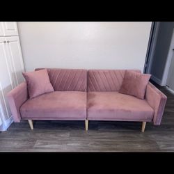 Pink Velvet Convertible Sofa Futon