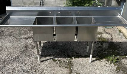 103" Commercial Stainless Steel 3 Compartment Sinks & 2 Drainboards High Quality
