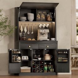 71.1" Tall LED Sideboard Buffet, Kitchen Storage Cabinet with Charging Station, Large Pantry Cabinet with Pegboard