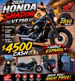 2020 Honda VT750· 2.850 millas * 2020 HONDA VT750* * 2850 MILES * * CLEAN TITLE * * IT RUNS AND DRIVES GOOD* 👍 * SE HABLA ESPAÑOL*