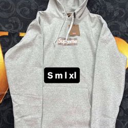 gray supreme/burberry hoodie
