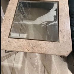 Glass Coffee Table With Marble On The Side