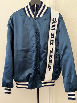 Vintage 70s 80s USS New Jersey Satin Jacket Large Artex Made In USA Navy Bomber