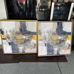 ✨ Set of 2 Large Framed Abstract Wall Art Panels – 32” x 32”