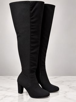 Black Suede Knee-High Boots – Size 8 – Block Heel