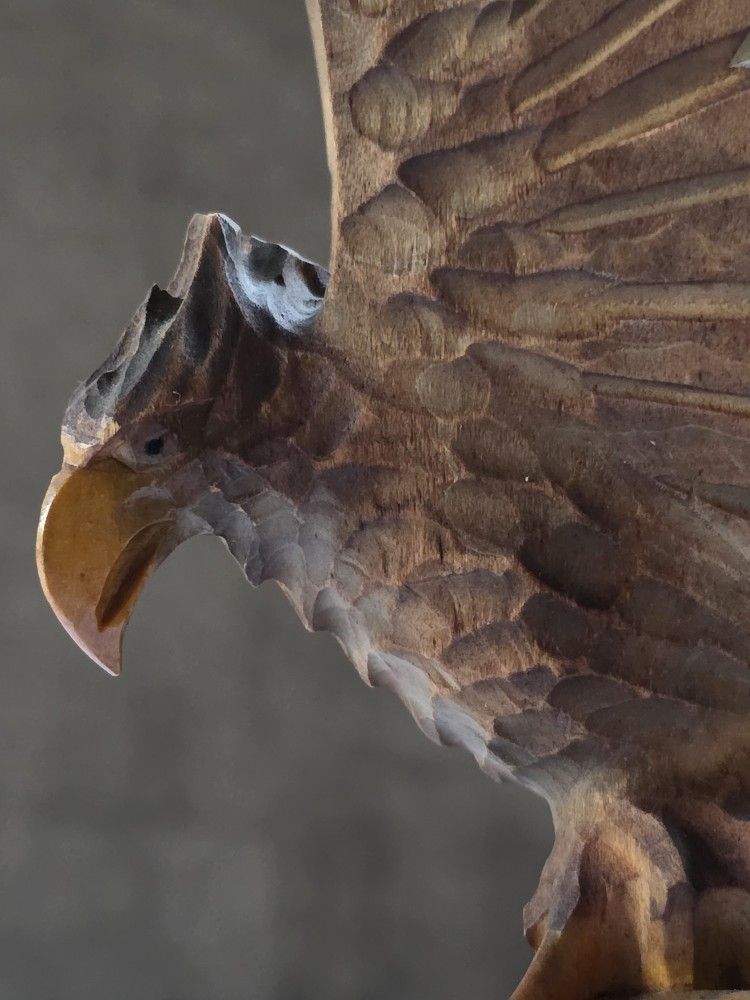 Vintage Hand Carved Wooden Eagle and Snake Sculpture