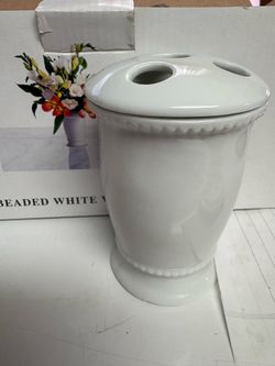 3pc Beaded White Vase set