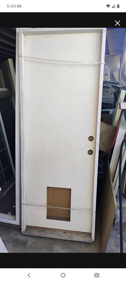 30x80 exterior door fiberglass prehung left hand with doggy door opening, available now
