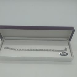 New Fine Sterling Silver Overlay Tennis Bracelet Made With Swarovski Crystals 7 1/2