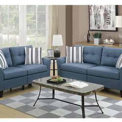 Blue Sofa And Love Seat Set 