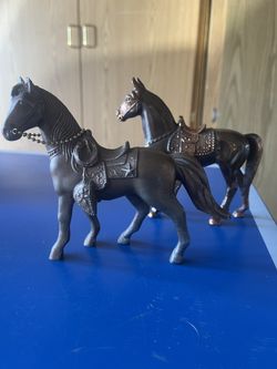 Vintage Cast Metal Horse Figurine Duo