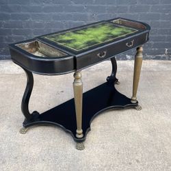 French Neoclassical Ebonized & Leather Top Console Table with Planter and Brass Claw Feet, c.1940’s - Delivery Available
