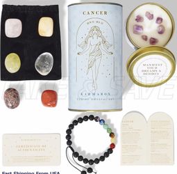 CANCER Zodiac Crystal Healing Stones Kit, Astrology Horoscope Gift w/ Candle