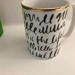 Kate Spade New York By Lenox “Everdone Lane” Doodle Mug 12 Oz Black W/Gold Trim New W/ Box