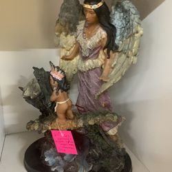 Native American, Resin Sculpture, Angel Helping Kids Across