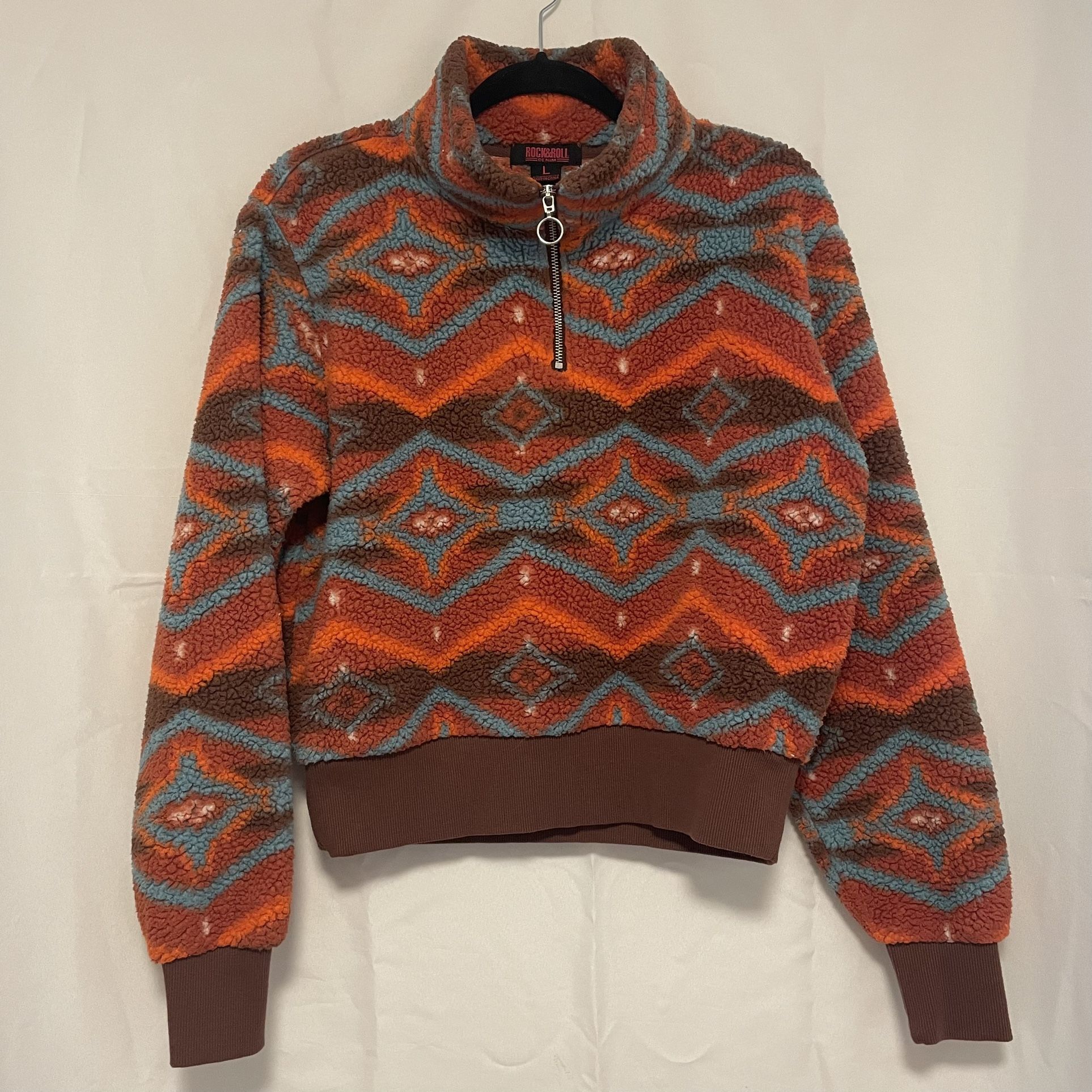 Rock & Roll Aztec Southwest Print Fleece Quarter Zip Pullover Size L