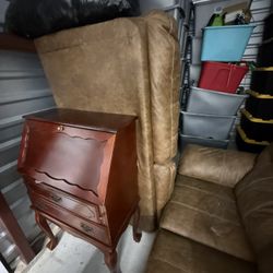 Leather Sofa And Love Seat With Antique Security’s Desk