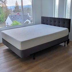 Very Nice Queen Tuft & Needle 10" Mattress, Boxspring, Metal Bed Frame and Headboard