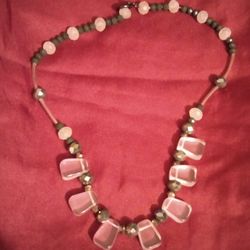 Necklace clear glass stones and bronze pearls