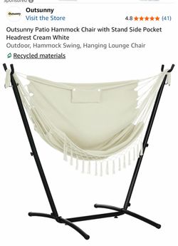 Beige Hammock Chair with Stand & Phone/Tablet Holder