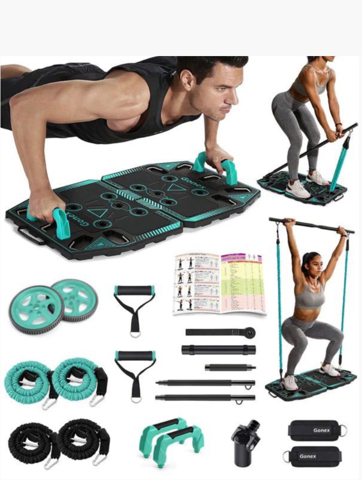 Workout Equipment with 14 Exercise Accessories Ab Roller Wheel