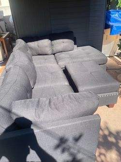 Black Sectional Couch with Ottoman