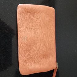 Coral Colored Fossil Wallet With Wear