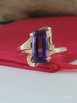 14K Yellow Gold Amethyst and Diamonds Ring Size 8 Solid Gold/ Anillo de Oro con Amatista y Diamantes! 👌🎁Post Tags: Anillo de Oro