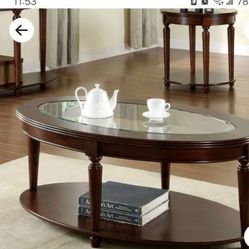 Brand New Oval Design Coffee Table With Top Glass. .