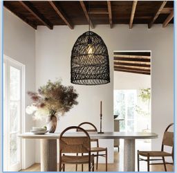 Arturesthome 1 Light Rustic Rattan Basket Pendant Light Boho Wicker Chandelier Coastal Handmade Crafts Lampshade, Farmhouse Hanging Ceiling Lighting f