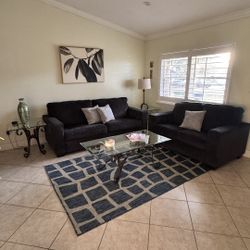 Living Room Set — Sofa, Loveseat, Glass Table