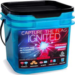 Capture The Flag Ignited Kit with Glow-in-The-Dark LED Game Pieces and Storage Bucket Outdoor Yard Game Fun!