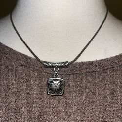 Brighton Silver Tone Square Flower Dangle Pendant Necklace