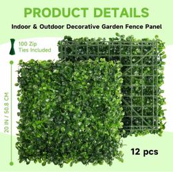 Title: NEW 12 Pack Artificial Greenery Hedge Wall Panels 20āx20ā