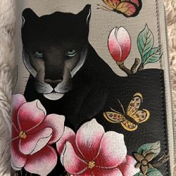 ANUSCHKA Leather Black Panther Wrist Wallet