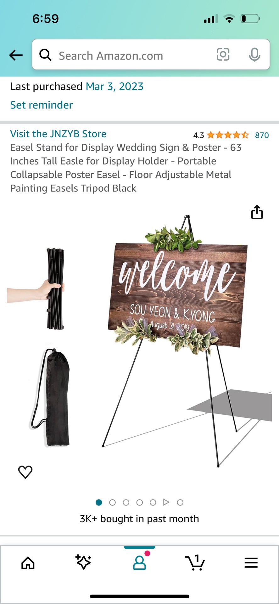 Easel Stand for Display Wedding Sign 63 Inches Tall