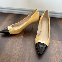 Coach Yellow Black Cap Toe Patent Heels