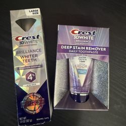 Crest 3DWhite Brilliance Deep Stain Remover Dazzling Mint & Whiter Teeth With Hydrogen Peroxide Toothpaste Bundle 