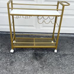 Bar Cart,Home Bar Serving Cart with Storage Shelves, 2 Tier Rolling Beverage Cart with Wheels, Modern Wine Cart with Wine Rack and Glass Holder for Ki