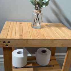 Bamboo Shower Bench, Spa Bench Seat Stool, Foot Rest Shaving Stool with Non-Slip Feets and Storage Shelf, Works in Bathroom/Living Room/Bedroom/Garden