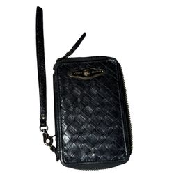 Elliott Lucca Black Woven Leather Zip-Around Wristlet/Wallet
